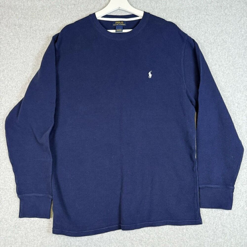 Polo Ralph Lauren Mens Size XL Waffle Knit Thermal Shirt Blue Pullover Logo